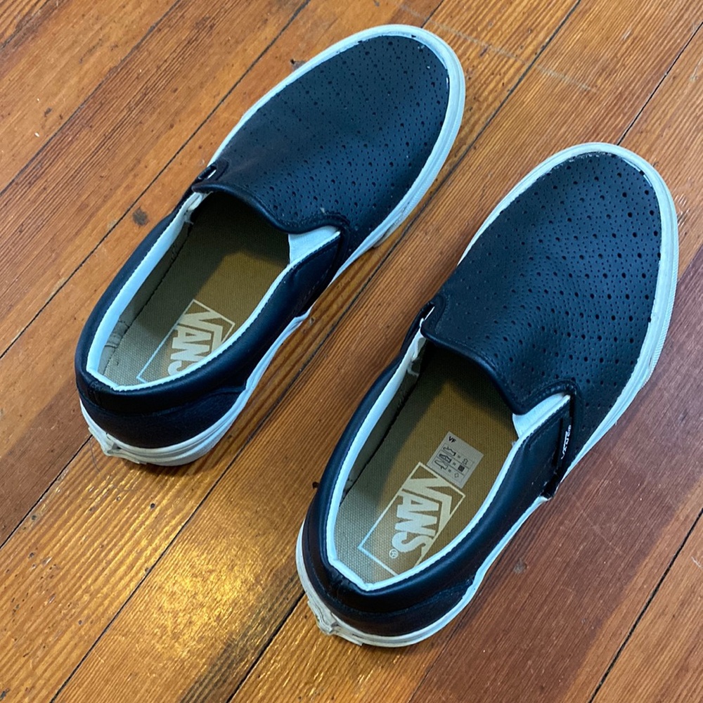 Vans Black Perforated Leather Slip-on Shoes Size 8.5